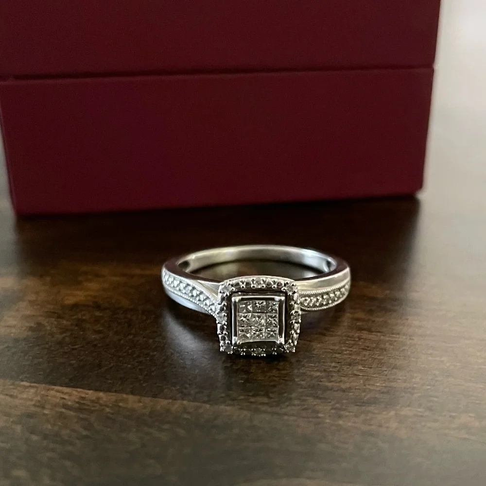 925 Sterling Silver & 14KT White Gold Diamond Engagement Ring & Wedding Band Set